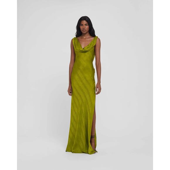 Rat & Boa Silk Snake Print Cowl Neck Sleeveless Maxi Dress Lime Green Size Large - Picture 3 of 9